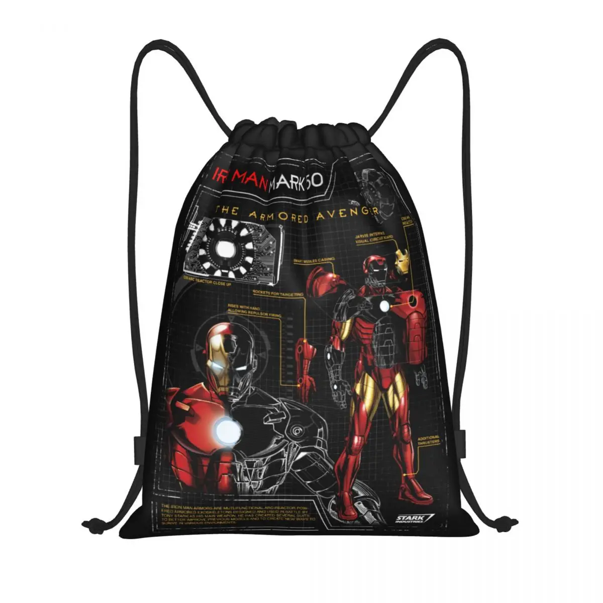 Tas tali untuk pria dan wanita, tas punggung olahraga, ransel penyimpanan latihan, tas Sackpack Gym, dapat dilipat, tas kolor lapis baja Iron Man, Kustom