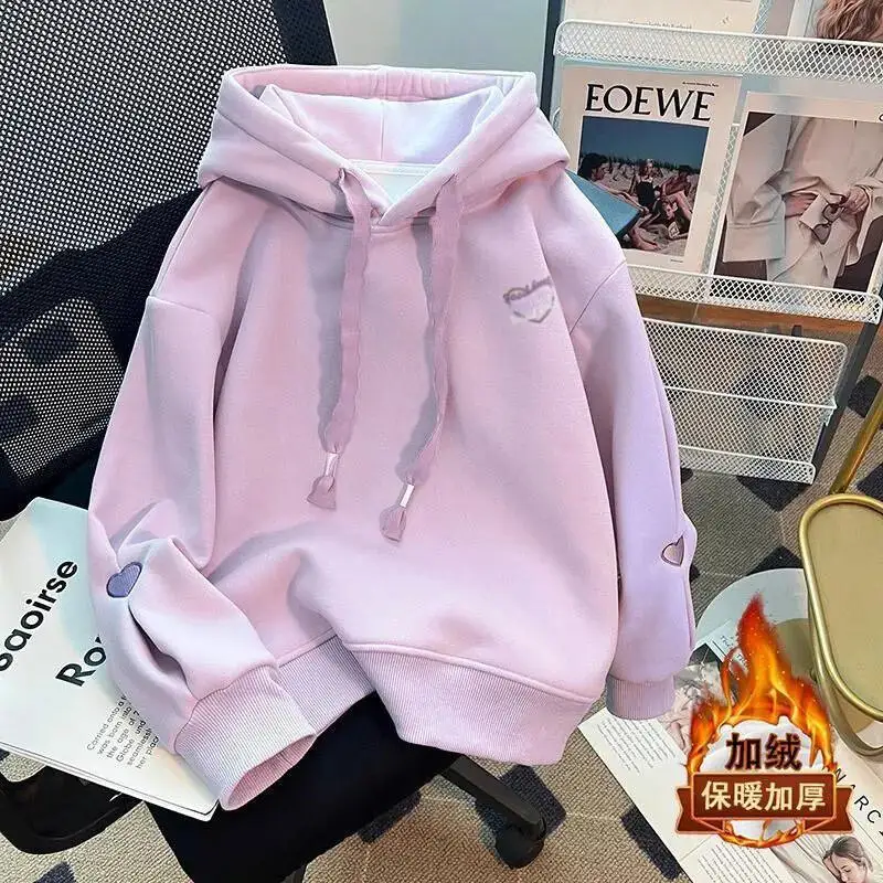 

Kawaii Casual Coat Tops Fashion Childrens Clothing Girls Hoodie Fleece Warm Kids Casual Wear Autumn Winter 2025 New Korean Style
