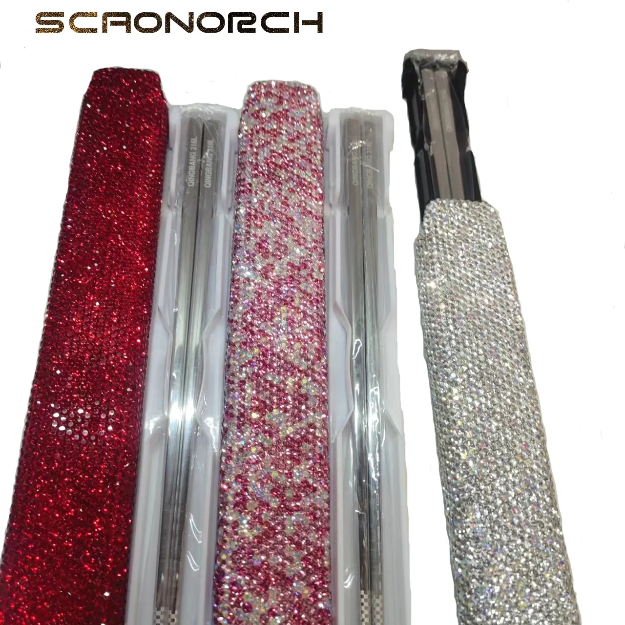 SCAONORCH 1 Pair Metal Chopsticks with Case Bling Diamond 316 Stainless Steel Korean Chopsticks Set Dinnerware Tableware Gift