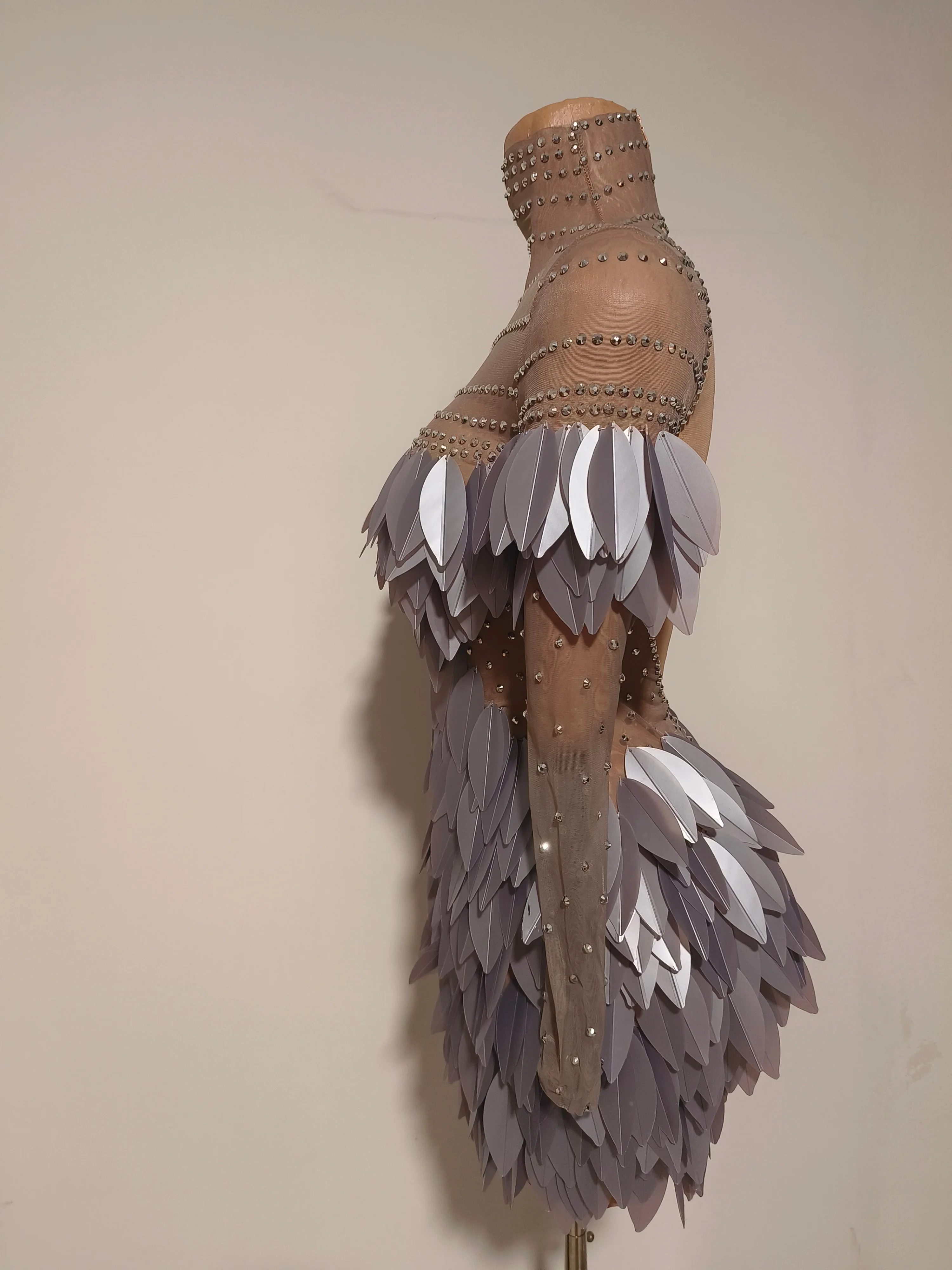 فستان سهرة فاخر برقبة عالية وحزام شفاف من حجر الراين Adorne ثلاثي الأبعاد باللون الفضي والرمادي للاحتفال بعيد الميلاد #5