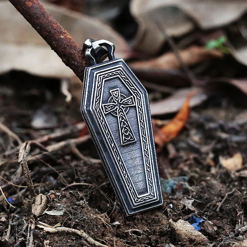 Wholesale Price Punk Rock Stainless Steel Gothic Coffin With Cross Pendant Necklace With Chain For Man Party/Halloween Gift