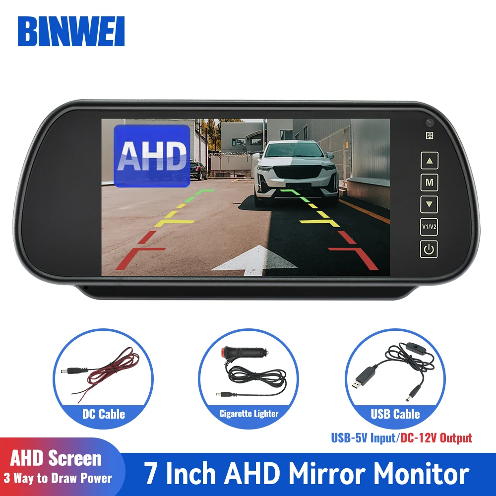 

BINWEI 7 Inch AHD Car Mirror Monitor for Vehicle Parking 7" TFT LCD HD Screen for Rear View Camera Rervesing Dispaly Universal