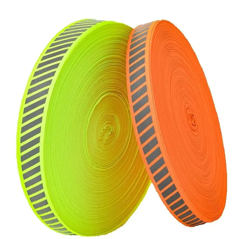 

1 Inch DIY Fluorescent Twill Reflective Webbing Sew On Clothing Highlight Warning Polyester Reflective Strips