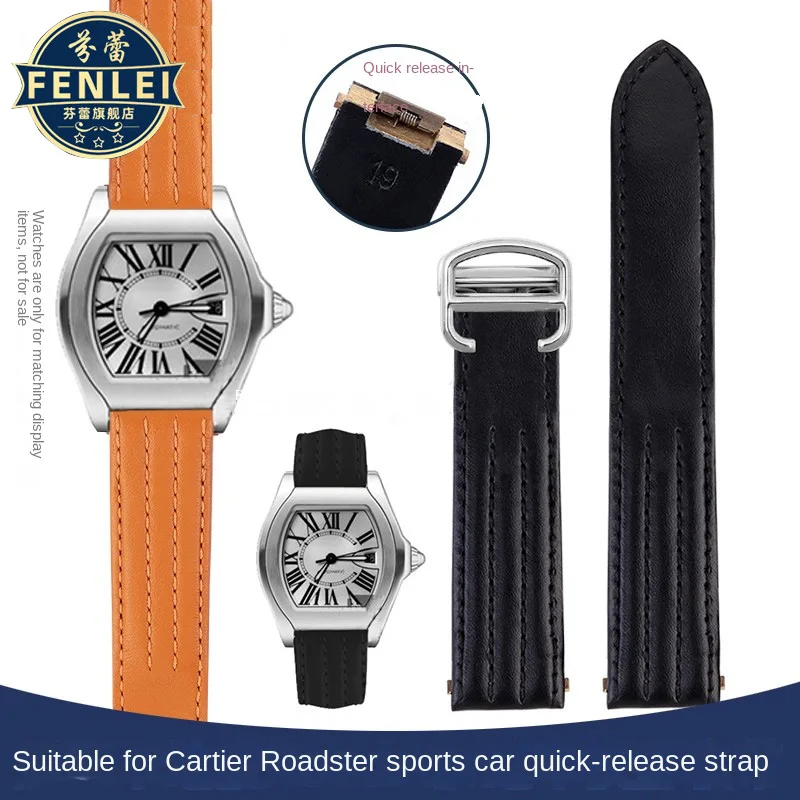 Quick release Genuine Leather Watch band 19mm For Cartier Roadster sports car strap W6206017 W6206018 Crocodile pattern Bracelet