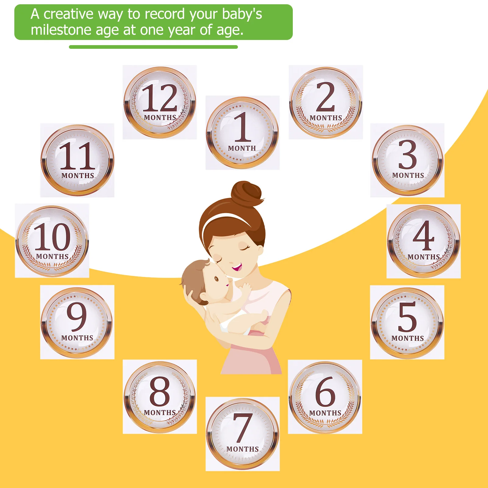 1Set Baby Monthly Milestone Sticker Newborn Photo Prop Easy Use Matte Coating for First Year Growth Recording Baby Photo