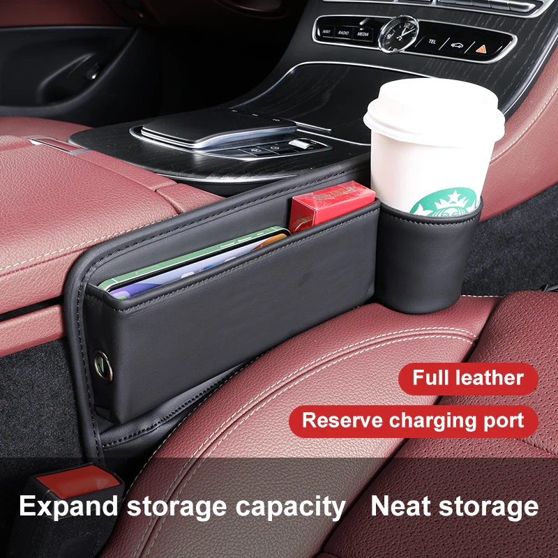JFBONIN Pu Leather Car Seat Gap Organizer Console Side Storage Box with Cup Holder Car Interior Accessories