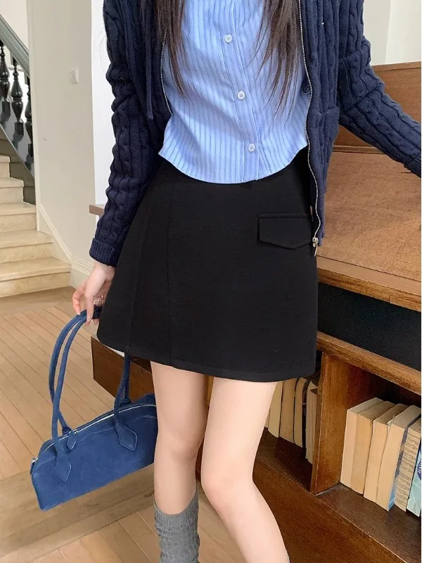 

plus Size Casual Woolen Suit Sle High Waist A-Line ort Skirt for Women Autumn Winter Slimming Lazy Faion f Body Skirts