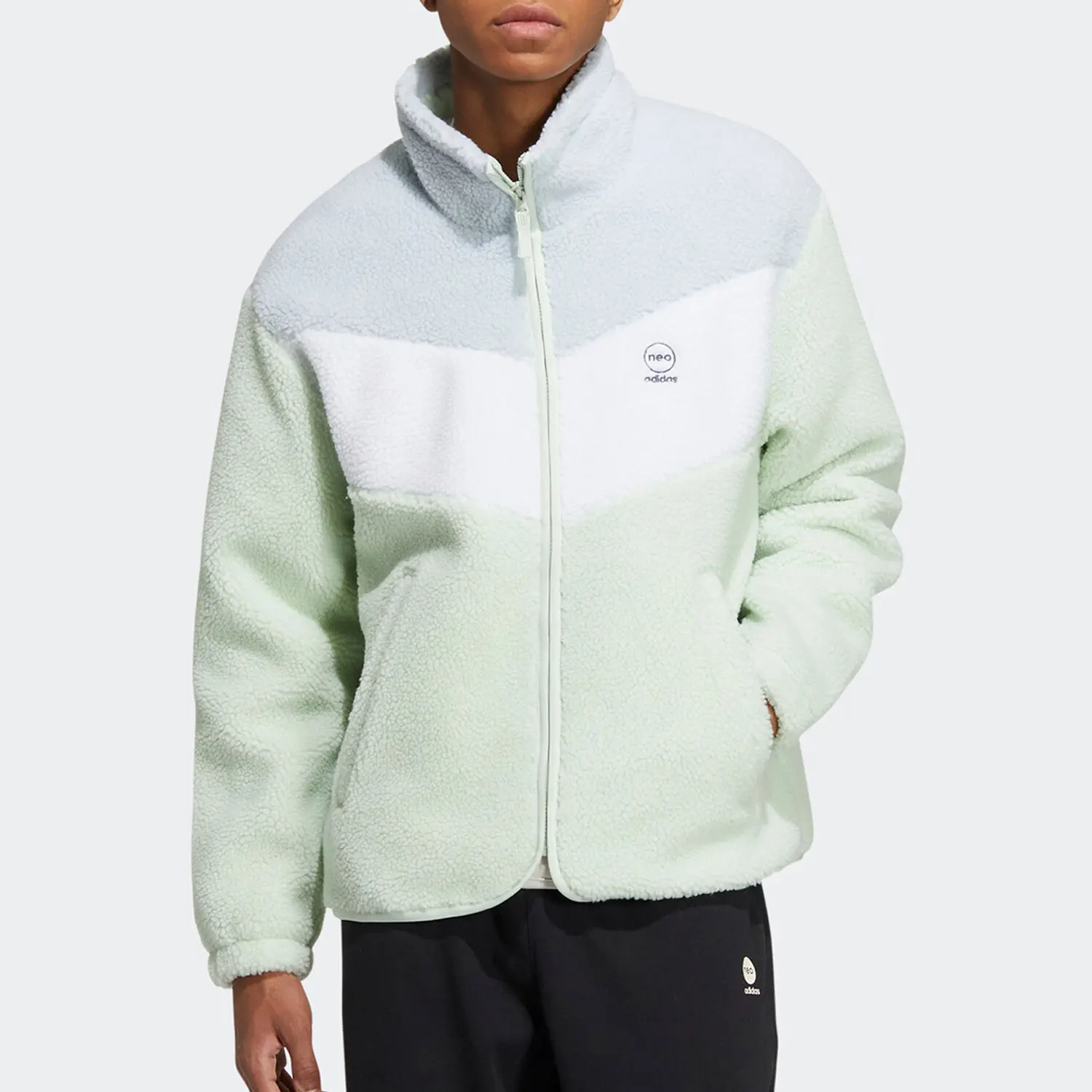 Adidas genuine neo spliced men's and women's fleece warm stand up collar jacket HY9653