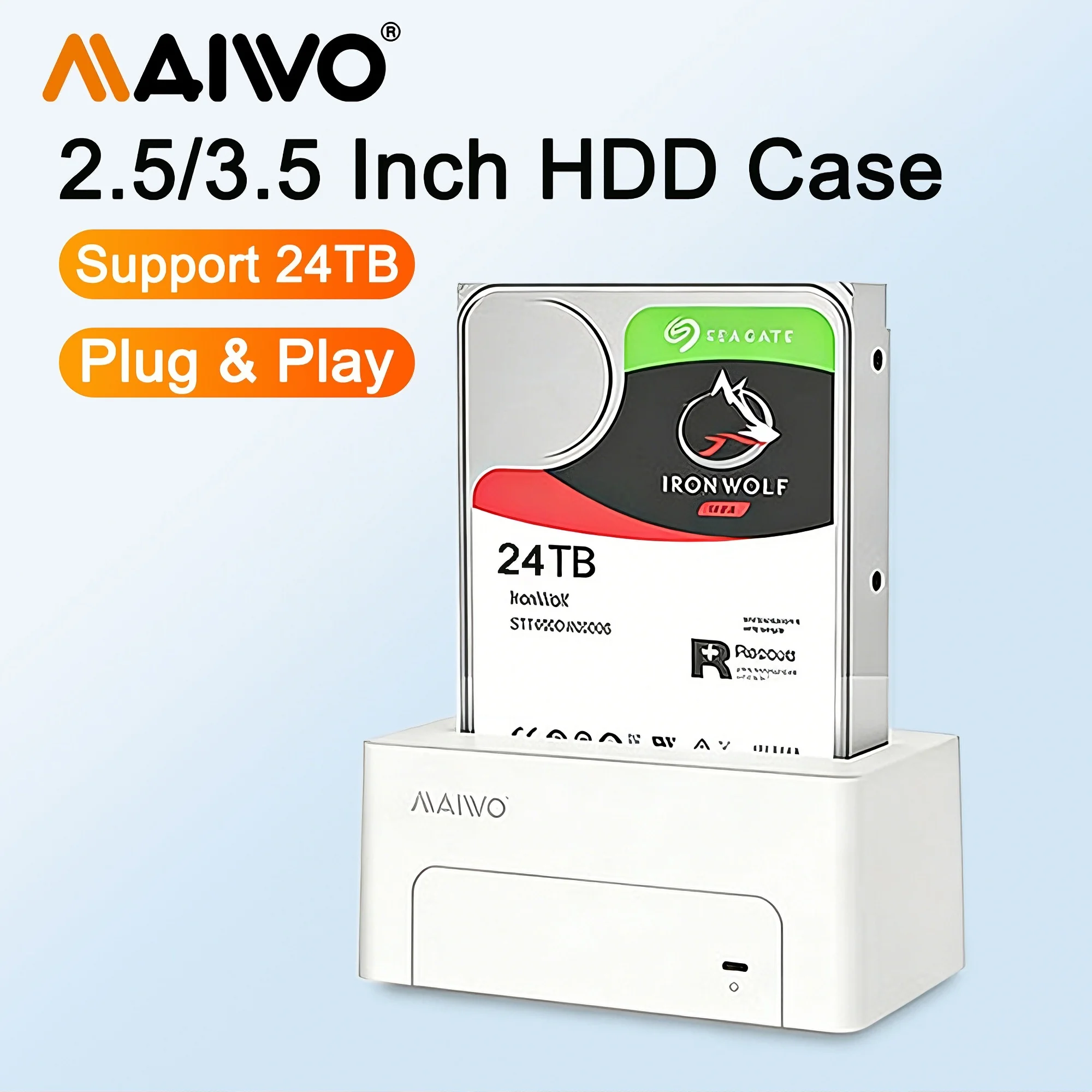 

MAIWO USB3.0 2.5'' 3.5'' HDD SSD SATA External Hard Drive Docking Station Enclosure Adapter for 24TB Capacity 5Gbps Support UASP