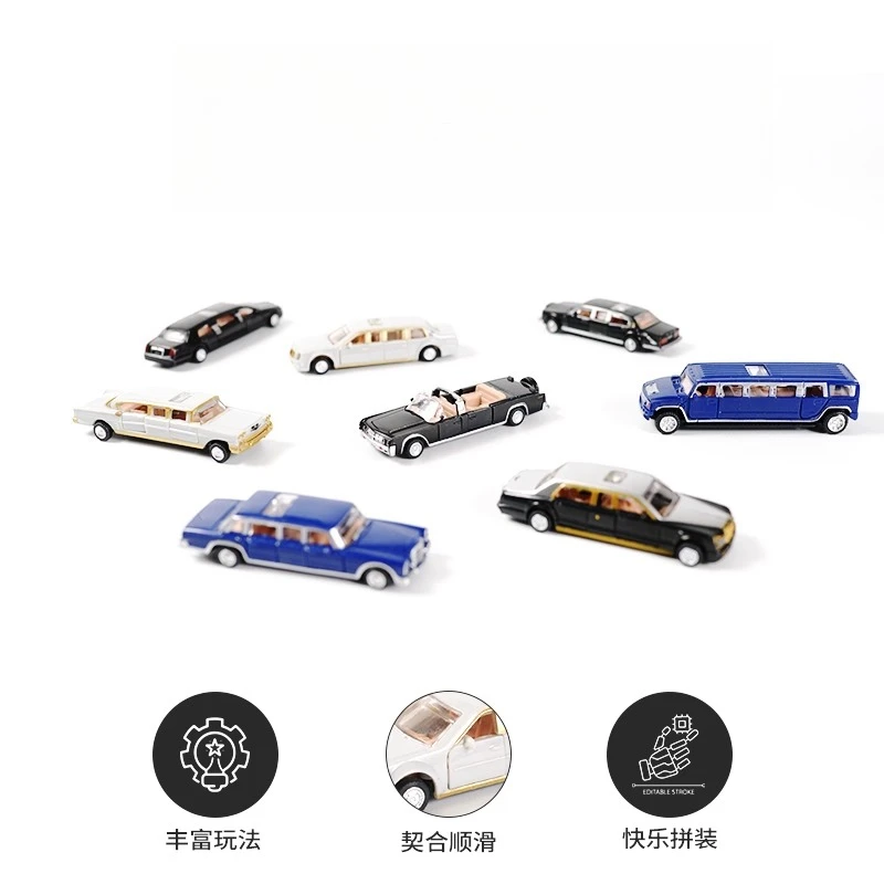 

1/87 4D Stretch Limousines Deluxe Car Plastic Assemble Car Model Children Toys 8pcs/set