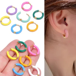 1 Pair Stainless Steel Candy Color Enamel Chunky Circle Hoop Earrings Women Gifts Fashion Party Wedding Jewelry Wholesale