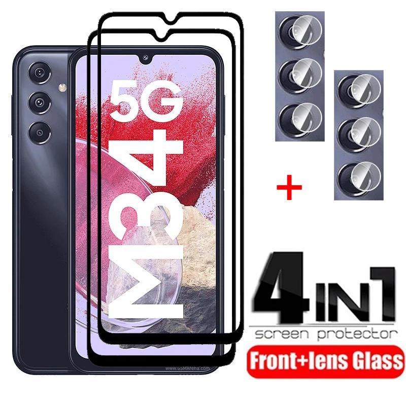 M34 İçin En İyi Ekran Koruyucu: 4in1 3D Şeffaf Cam ve Kamera Lens Film