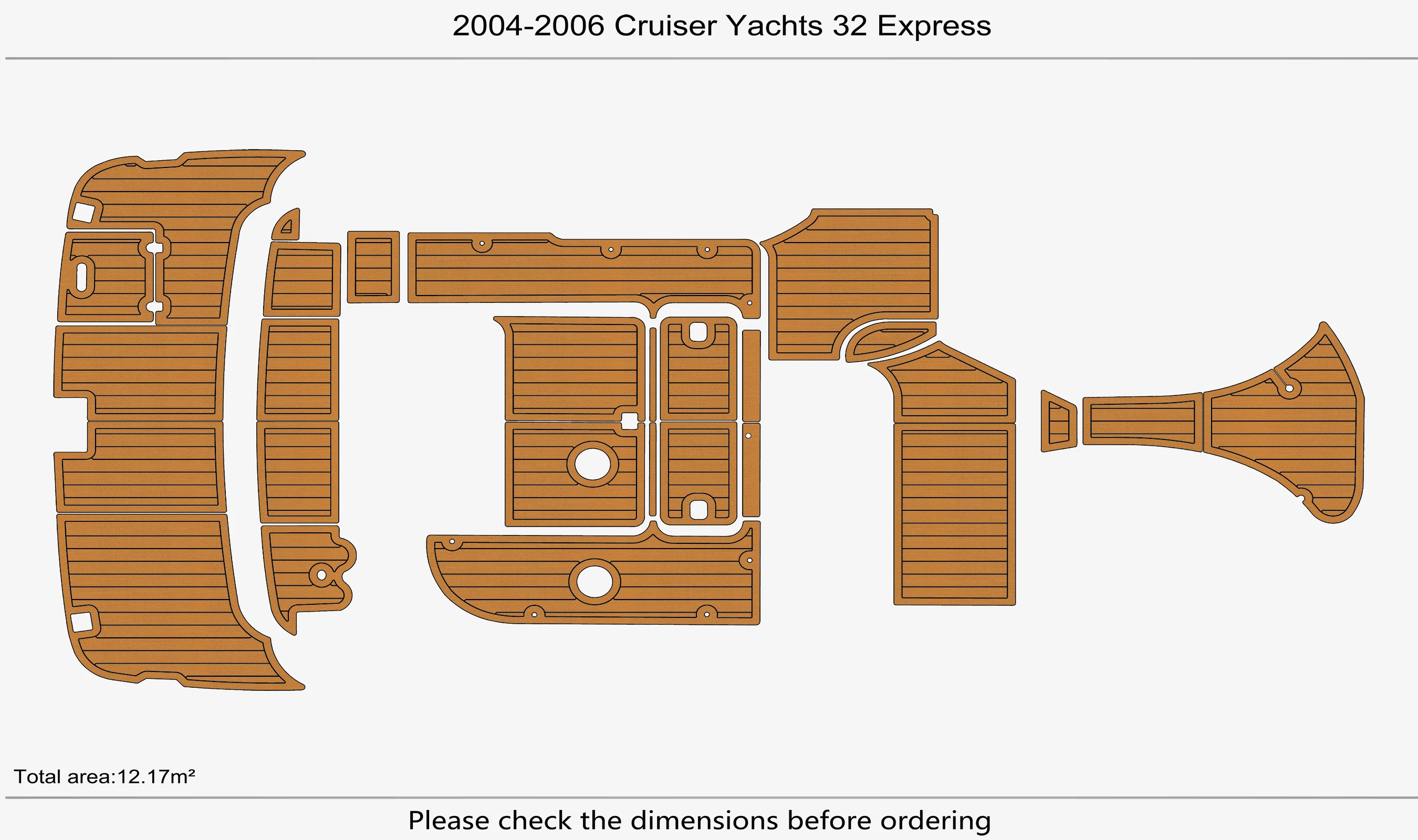 Self-Adhesive faux Teak EVA Marine Mat - 2004-2006 Cruiser Yachts 32 Express Yacht 6mm (1/4