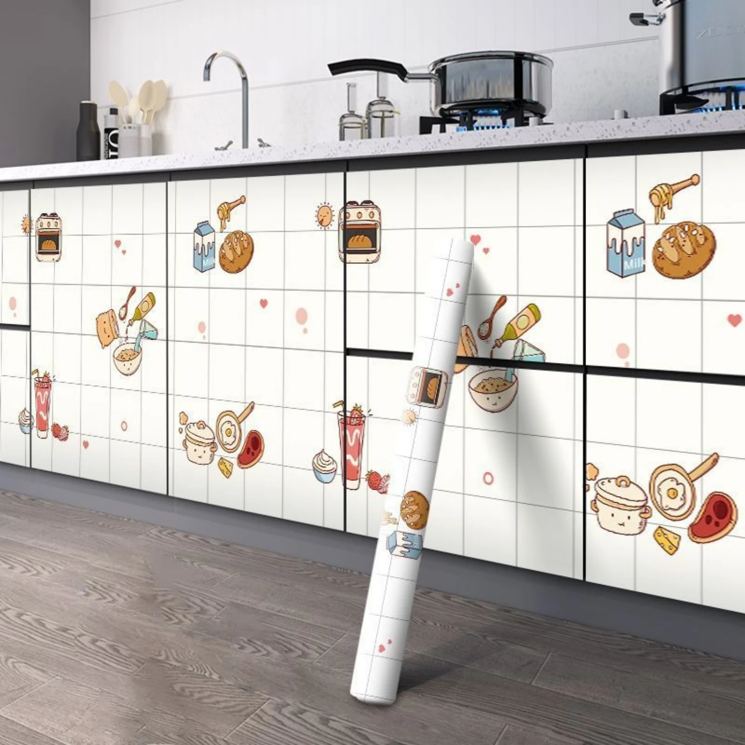 ملصقات ديكور رخامية 8 متر ذاتية اللصق مقاومة للماء ومقاومة للزيت من رقائق الألومنيوم لتجديد كونترتوب خزانة المطبخ