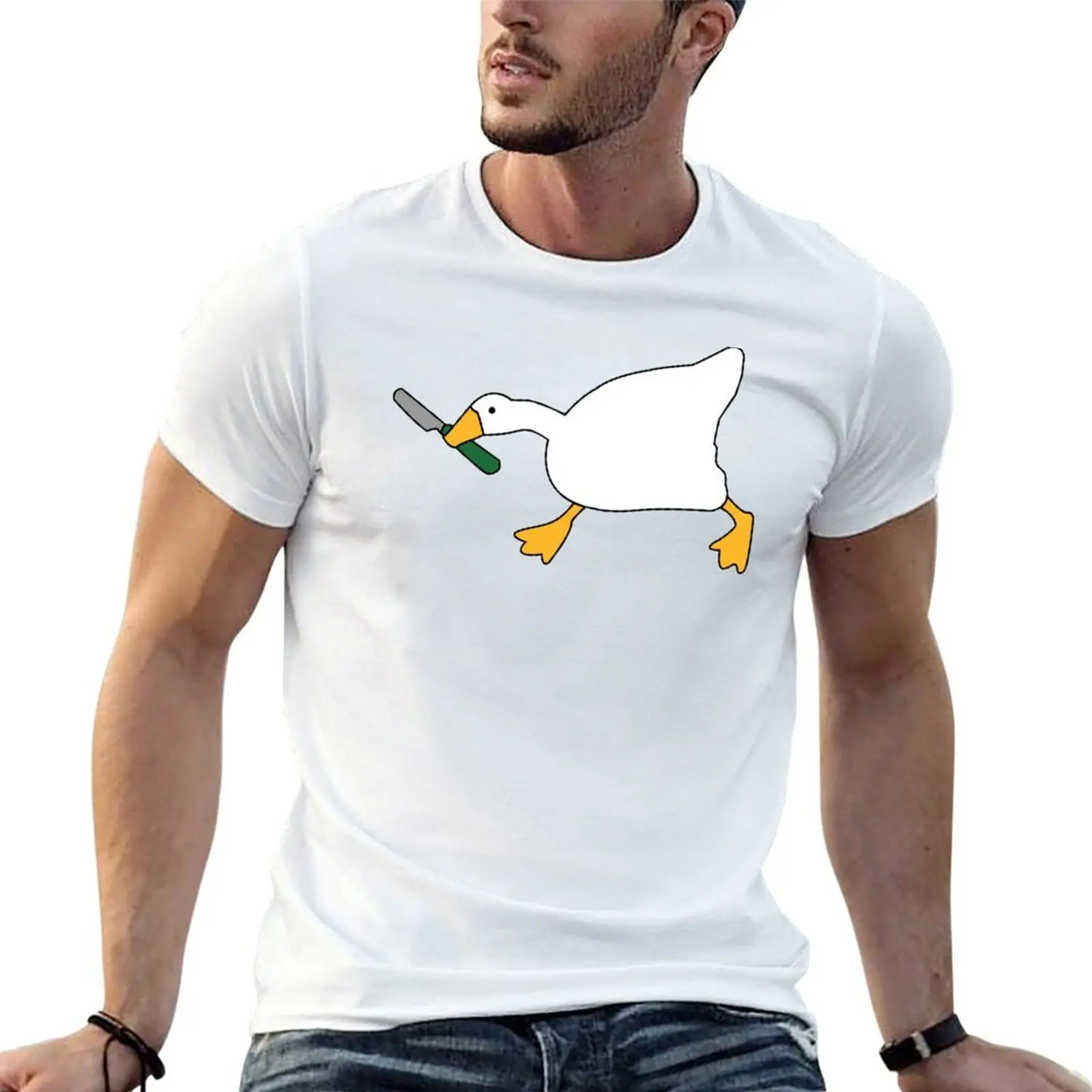 

Гусь с ножем-футболка Untitled Goose Game, футболки с рисунком для мужчин, мужская хлопковая футболка