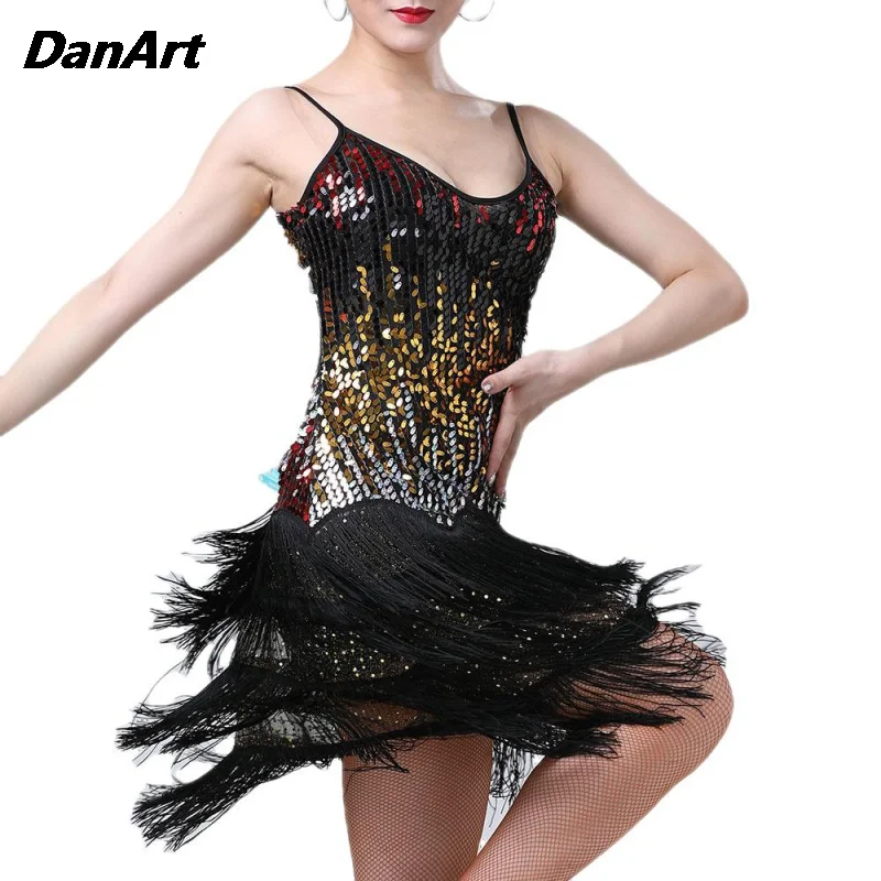 Latin Dans Jurk Dame Pailletten Kwastje Stage Performance Outfit Jazz Tango Cha Cha Rumba Dans Meisjes concurrentie Training Kostuum