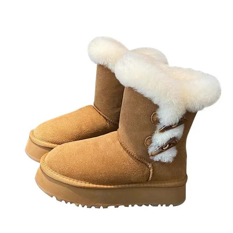 Thick Soled Furry Snow Boots for Women 2024 New Winter Model with Thick and Warm Fur and Fur Integrated Large Cotton Shoes