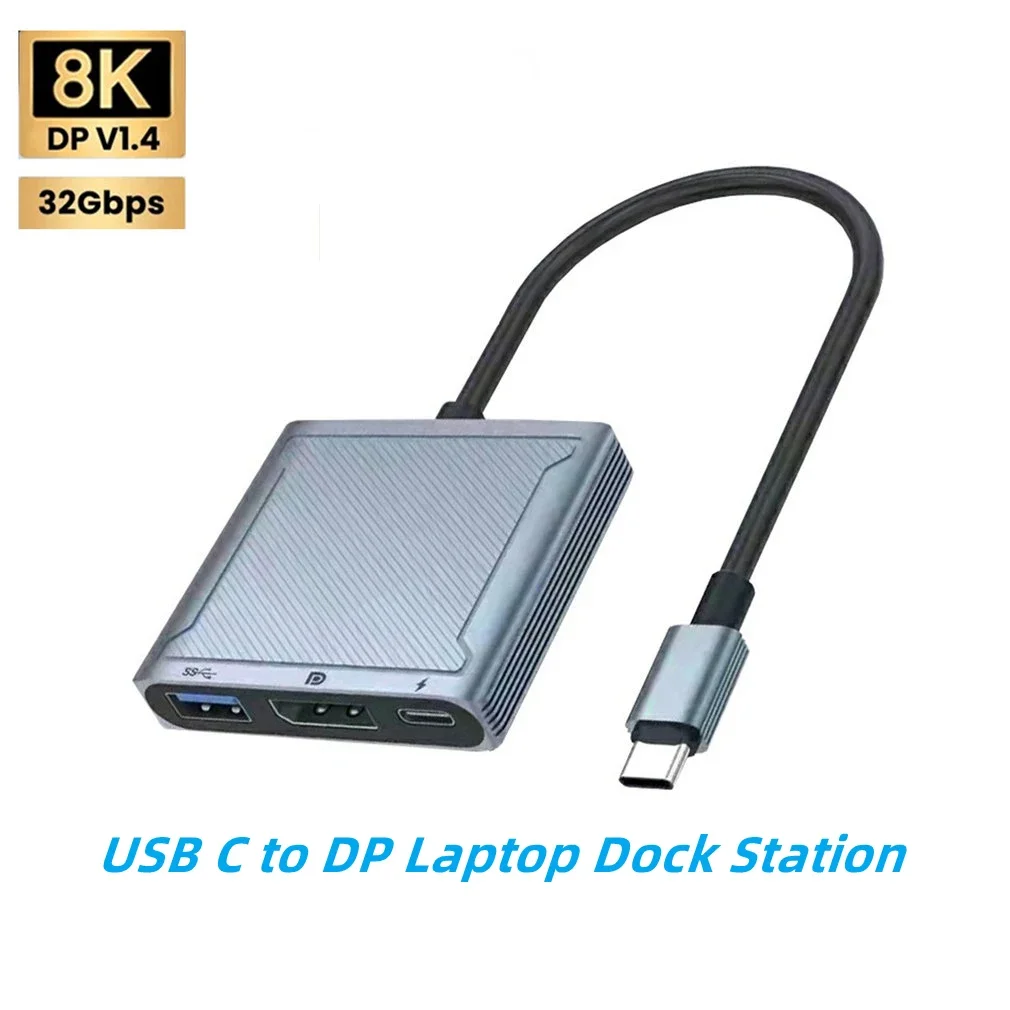 

Док-станция с USB C на 8K DP, док-станция 3 в 1, концентратор Thunderbolt3/4 Type-C для Displayport 1,4 PD100W, зарядный USB-адаптер для ПК, ноутбуков, мониторов