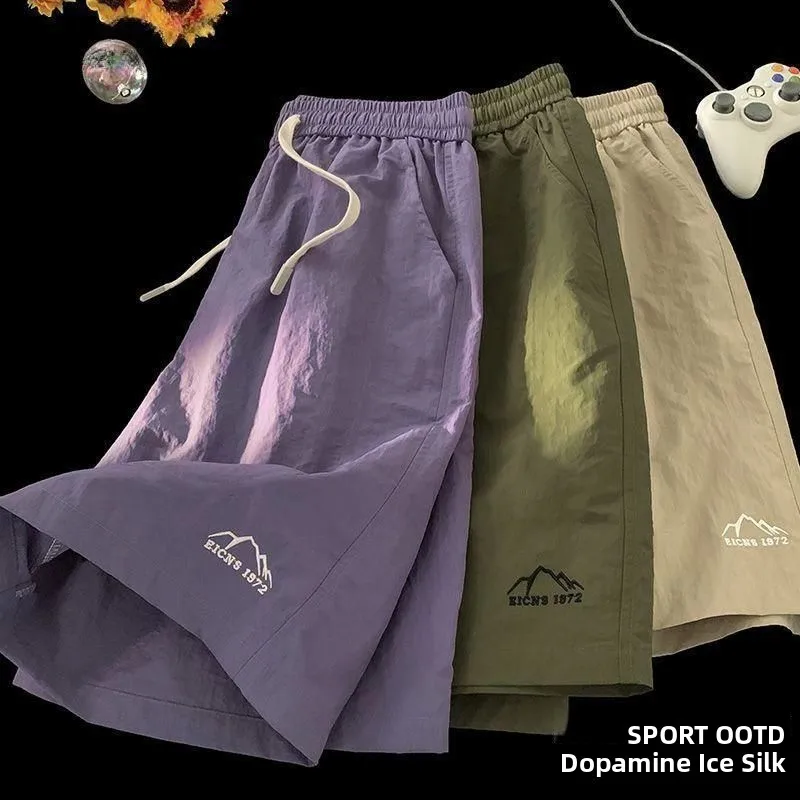 

Мужские летние спортивные бриджи из ледяного шелка с охлаждающим эффектом, тонкие, свободные, универсальные, в американском повседневном стиле