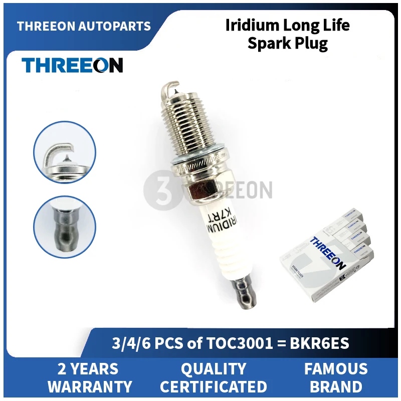 

3/4/6PCs THREEON Iridium Spark Plug For VOLKSWAGEN HYUNDAI RENAULT NISSAN 12120037607 0041593603 101000035HJ 101905611A TOSP3001
