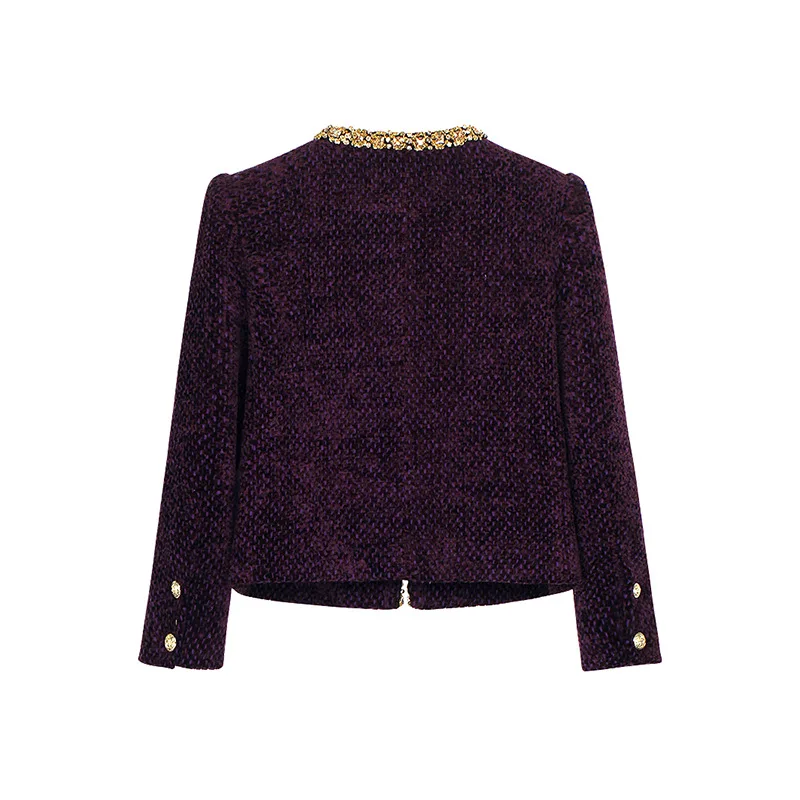 Rich family daughter, grape purple, small fragrant tweed jacket, high-end heavy industry diamond top