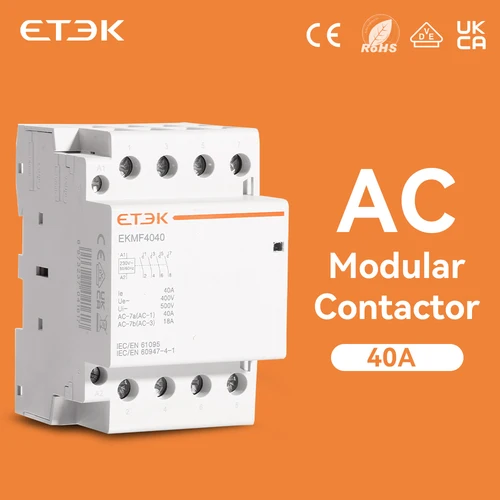 ETEK-Contactor Modular AC para el hogar, 380v, trifásico, 4P, 25A, 40A, 63A, 4NO, bobina, carril Din EKMF