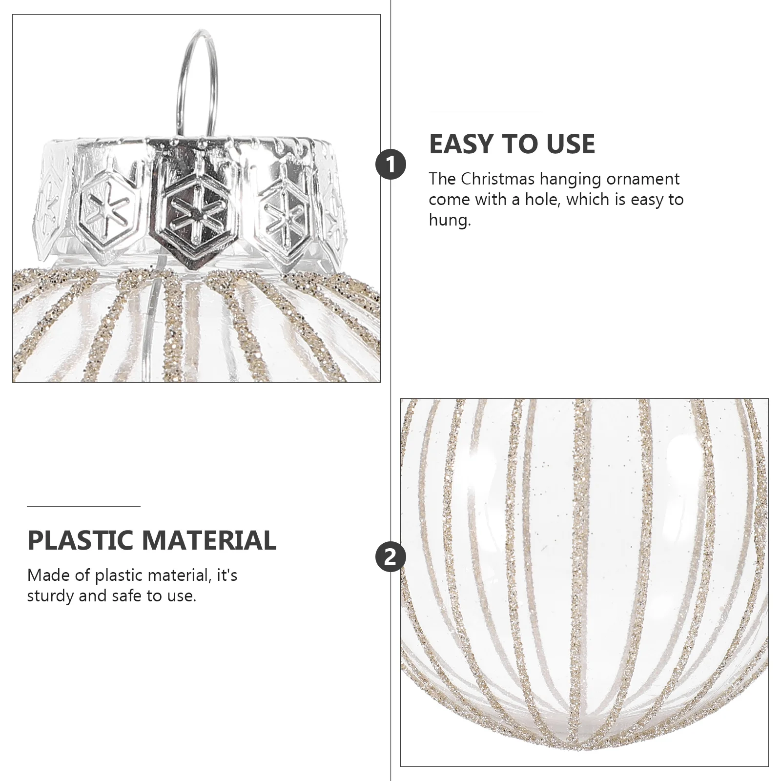 

6Pcs Christmas Ball Ornaments Plastic Hanging Xmas Tree Decoration Supplies Christmas Party Home Decor DIY Gifts