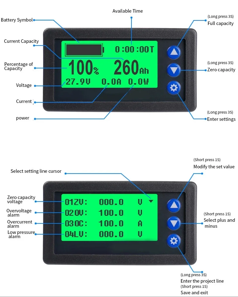 12V 24V 36V 48V Monitor baterii Miernik Halla Coulomb DC8-100V 100A 200A 300A 400A Lifepo4 Moc pojemności akumulatorów kwasowo-ołowiowych i litowo-jonowych