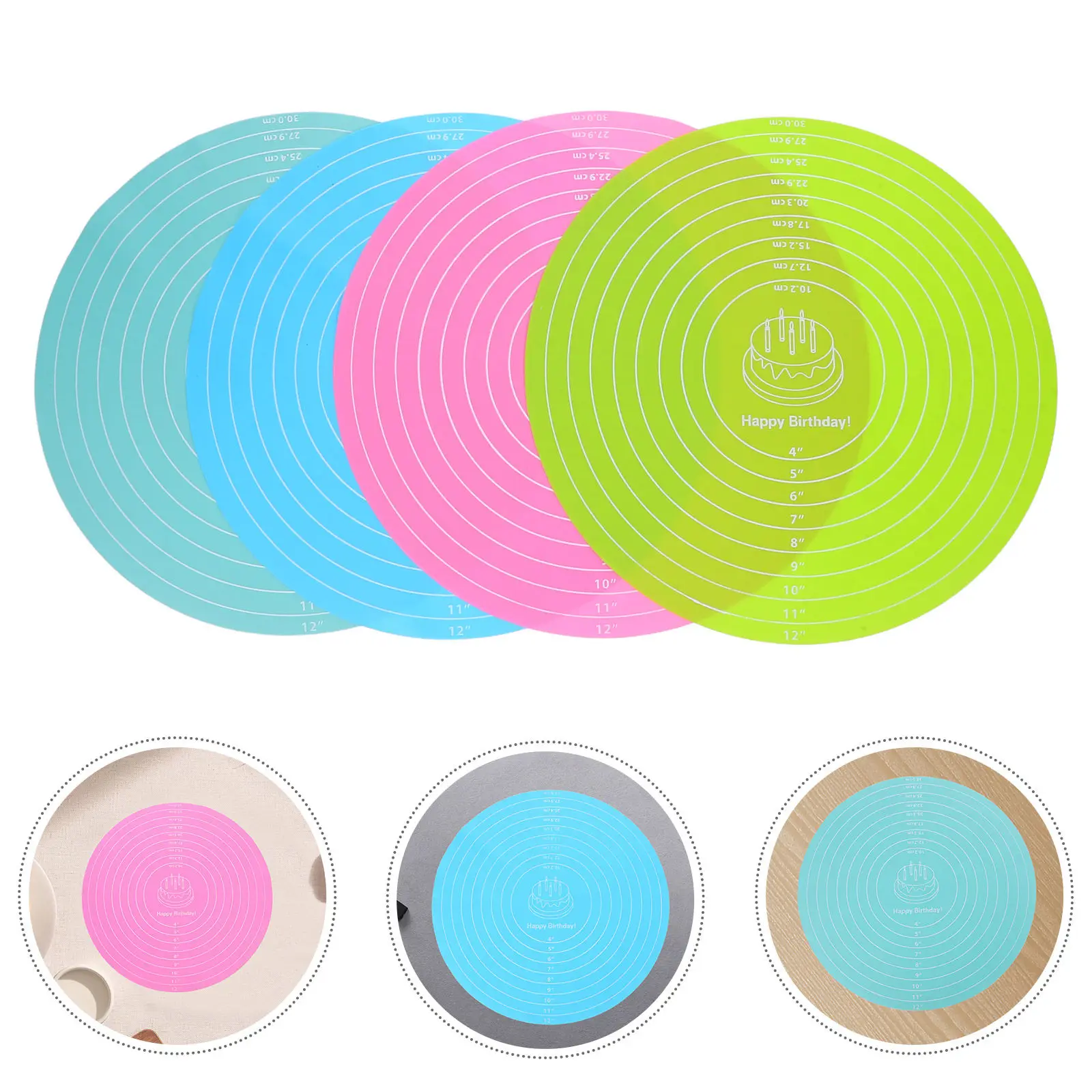 

4Pcs Round Silicone Kneading Mat Non-Stick Heat Resistant Baking Pad for Dough Pizza Cookies Pastry Silicone Mat Round
