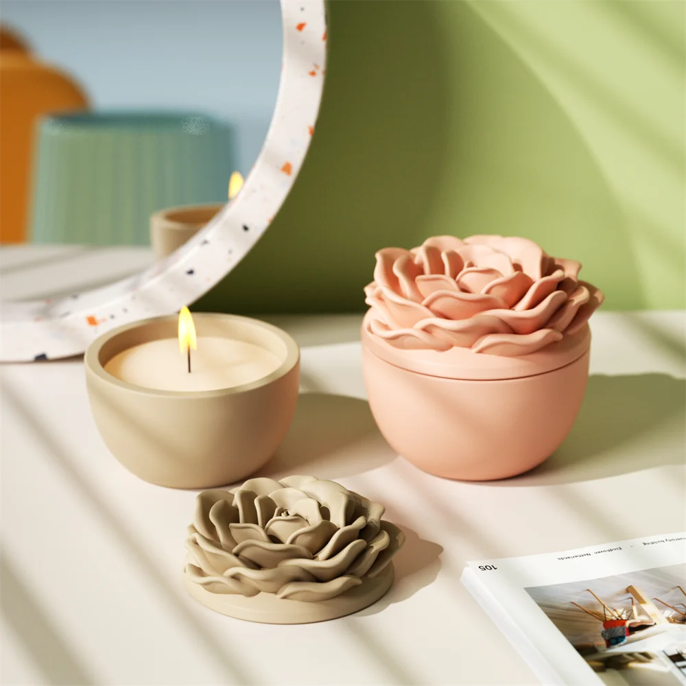 Nicole Crowning Rose Concrete Candle Jar Reusable Candle Refill Silicone Mold Candle Vessel Jesmonite Mould