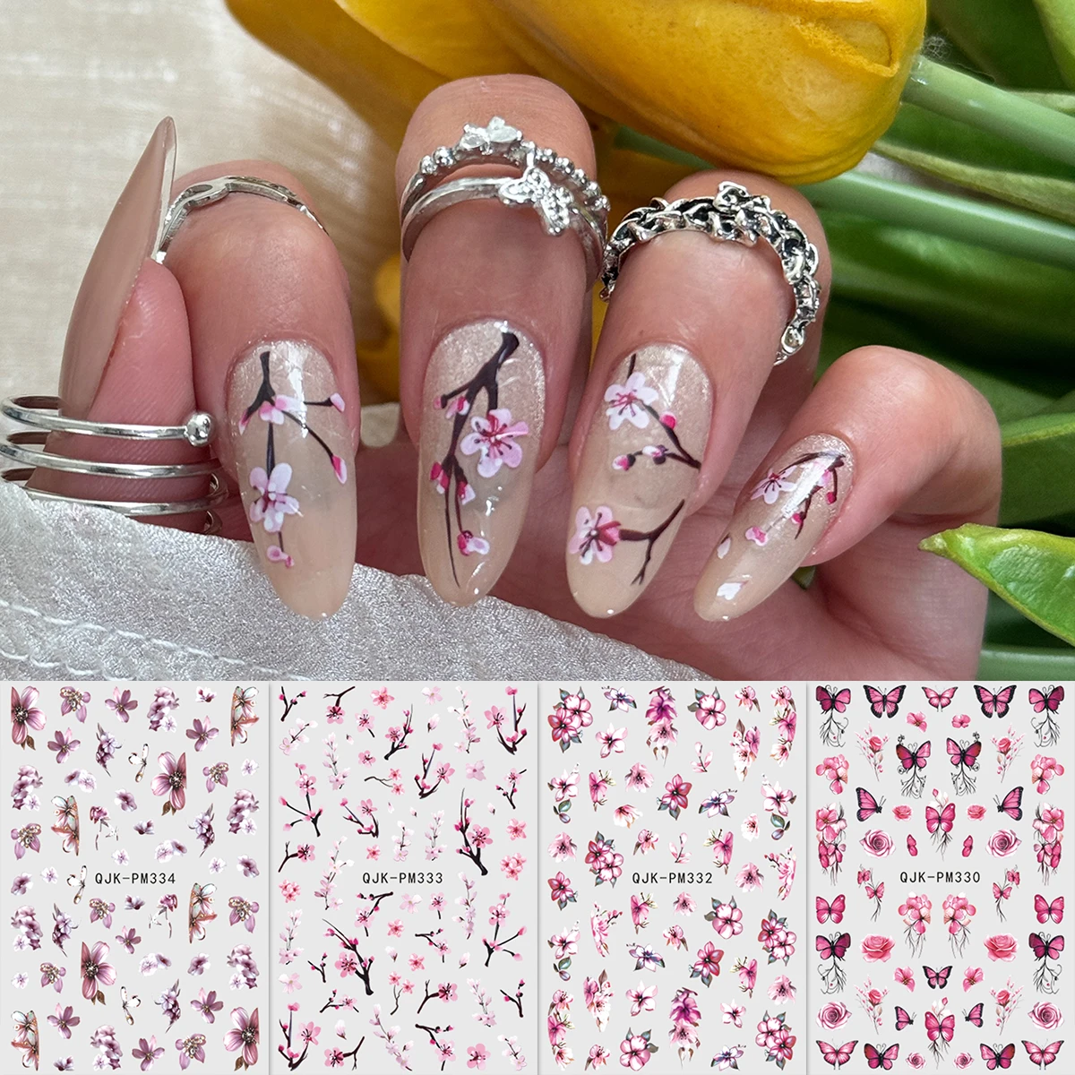 4 Stück 3D-Schmetterlings- und Blumen-Nagelsticker für den Frühling, einfach anzubringen, ideal zur Nageldekoration, für DIY-Projekte, als Geschenk, für Hochzeiten und Partys, Y2K-Stil.