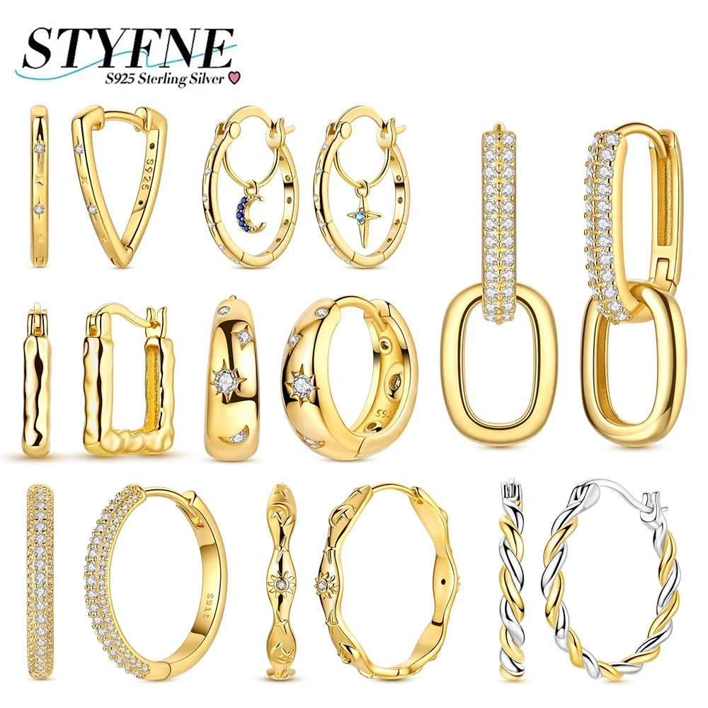 

925 Silver Gold Geometric Shiny Zircon Earrings Star Moon Triangle Mans Star Earrings Fine Engagement Jewelry for Women Gifts