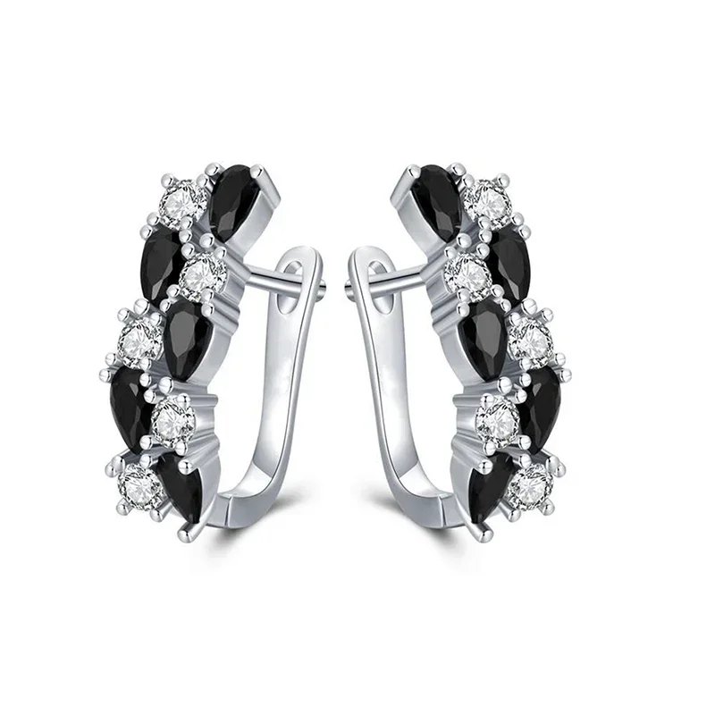 2026 Black and White CZ Hoop Earrings for Women Newly Designed Fashionable Female Accessories Daily Wear Wedding Trend Jewelry