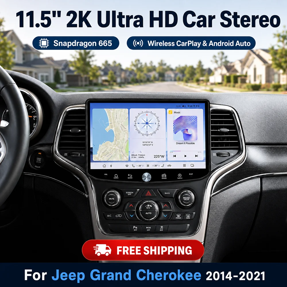 11.5 Inch Snapdragon 665 Android 2K Car Stereo Wireless CarPlay DSP GPS Direct From Factory For Jeep Grand Cherokee 2014-2021