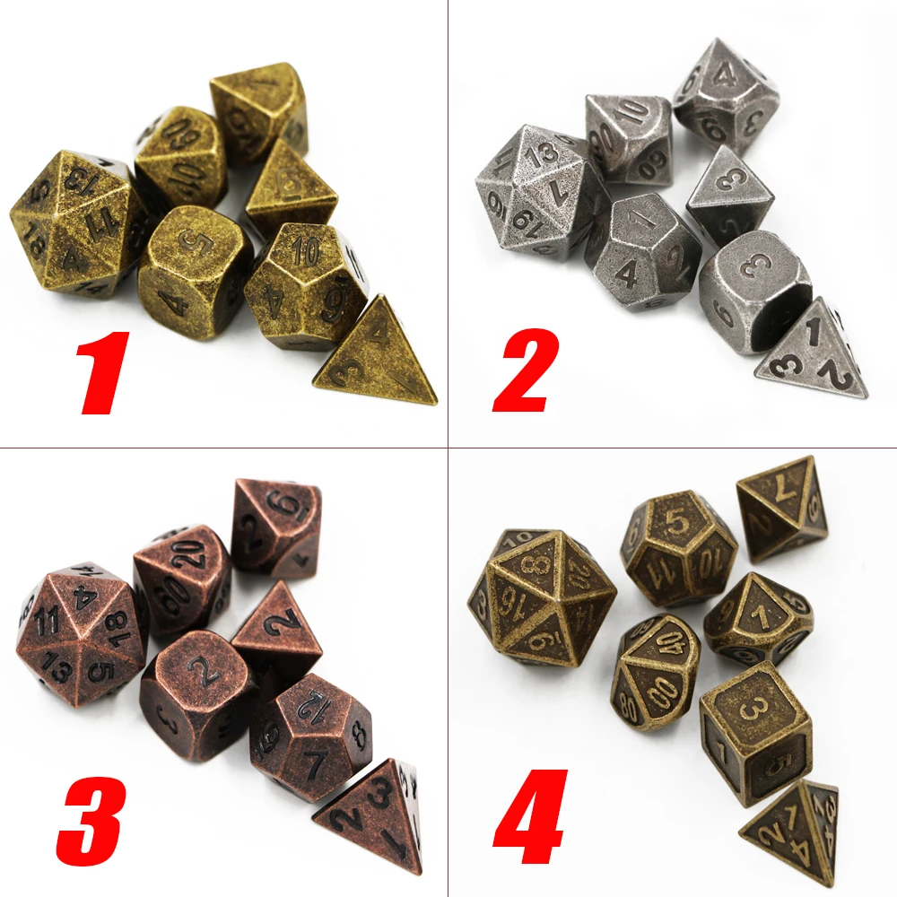 IMDG 7pcs/set Creative RPG Game Dice Polyhedron Metal Dice Cubes Retro Color Digital Game Dice