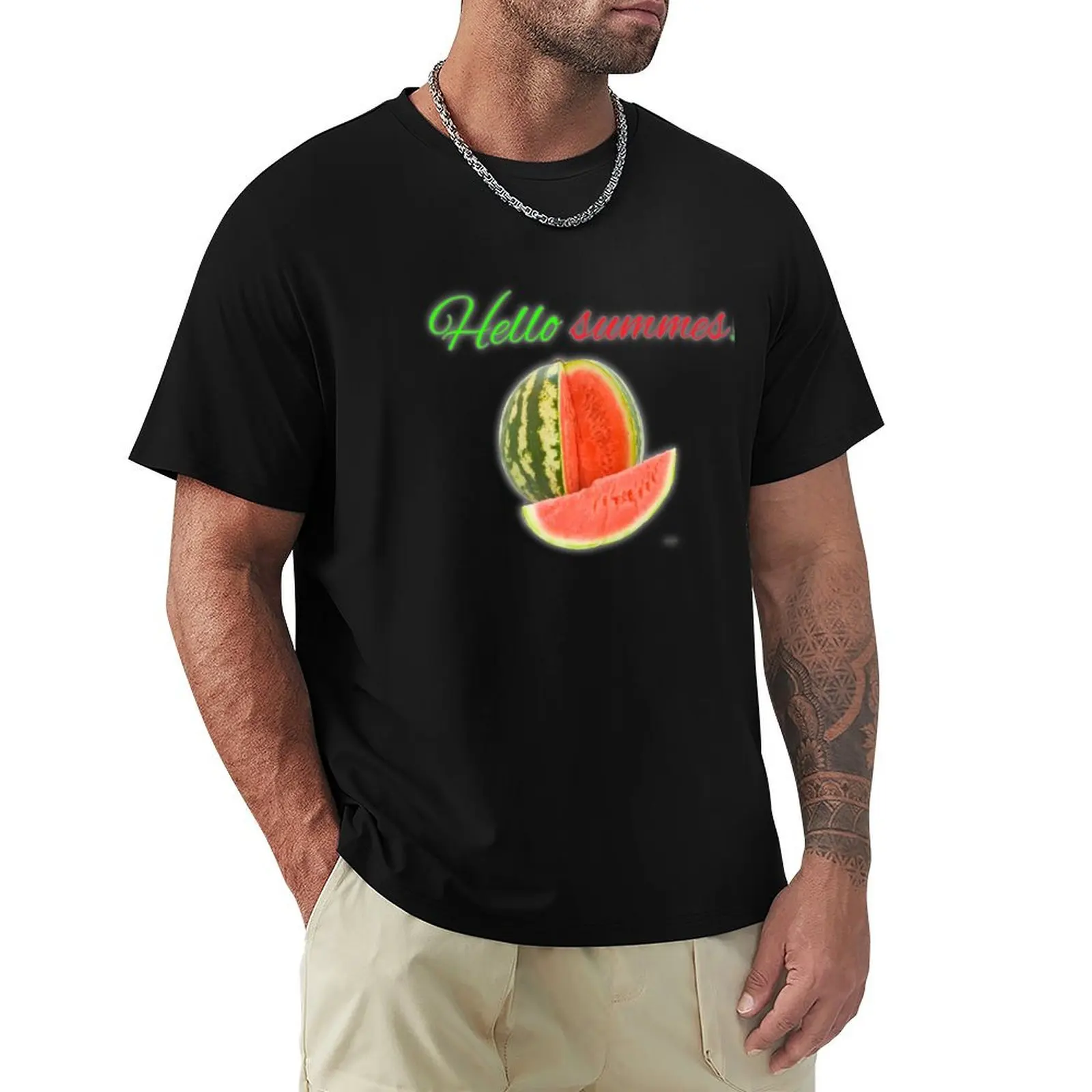 

Hello summer T-Shirt cute tops anime stuff Luxury man plus size tops men t shirt