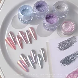 6Colors Silk Moonlight Magic Mirror Powder Glitter Metallic Effect Nail Rubbing Dust Fairy Chrome Nail Art Powder & Cotton swab