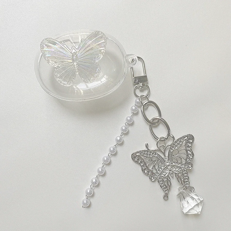 Étui de luxe en silicone transparent pour Samsung Galaxy Buds, Buds +, Buds Plus, Crystal Butterfly, Keychain Shell, Earphone Cover