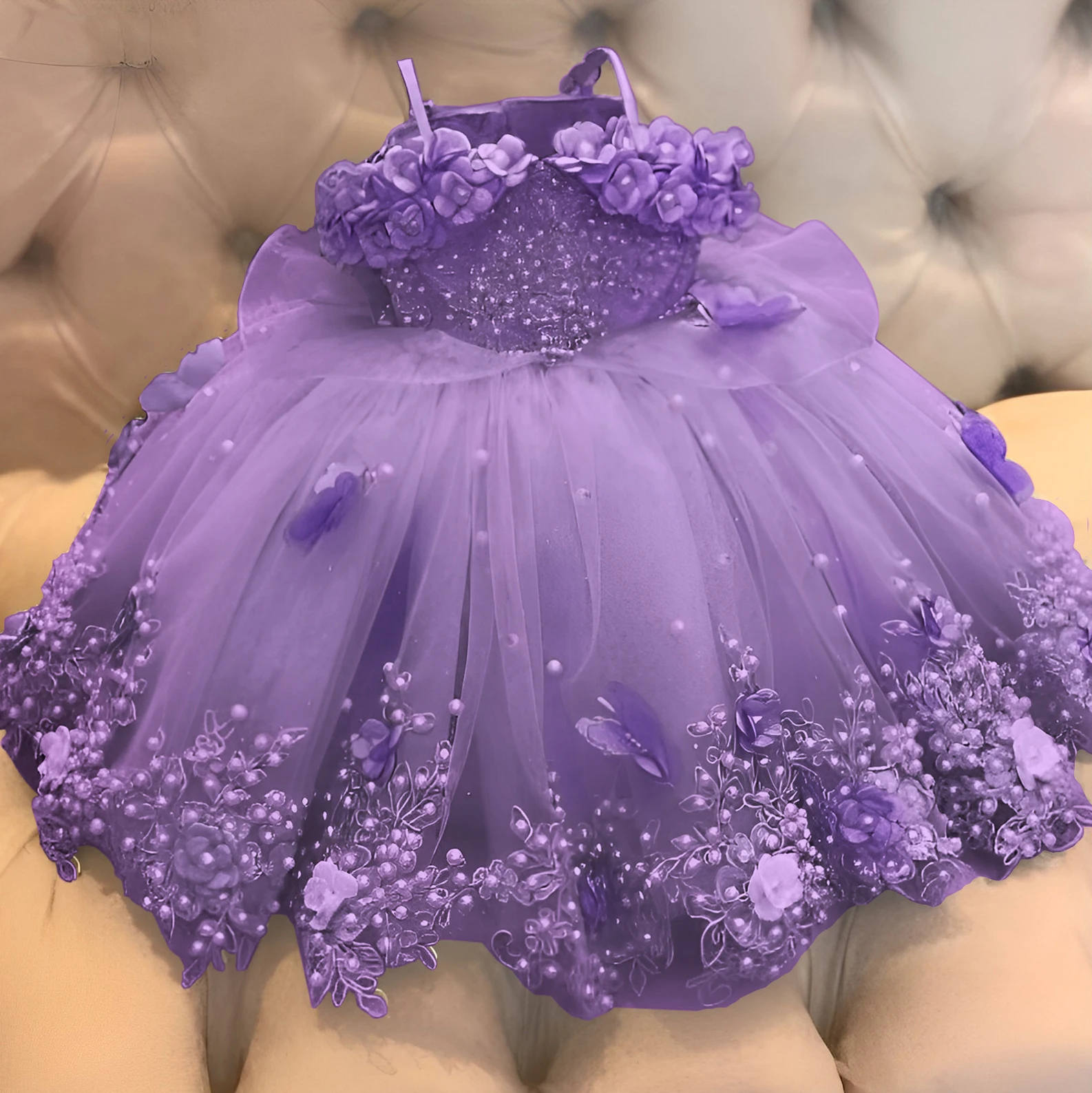 Vestido de cuello recto para niña pequeña, vestido de encaje con perlas, fiesta de cumpleaños, boda, ocasión especial, niña de flores, 0 a 4 años