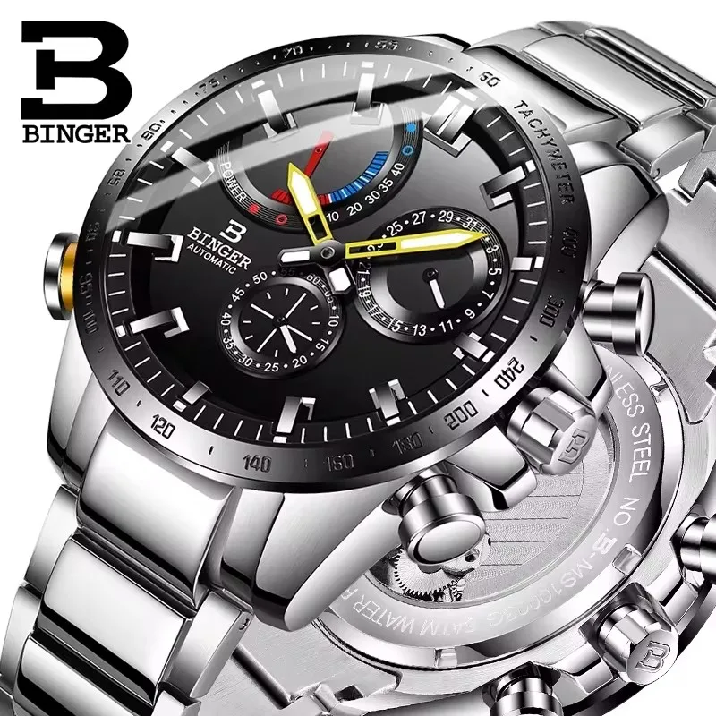 

Original BINGER Brand Mens Watches Automatic Mechanical Full Steel Classic Luminous Waterproof Energy Sapphire Male Calendar