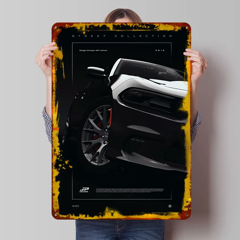 U.S. Car Charger SRT Hellcat 2015 Tin Poster Customized Wall Art Retro Vintage Metal Signs for Fans Room Desk Decor Custom Plate