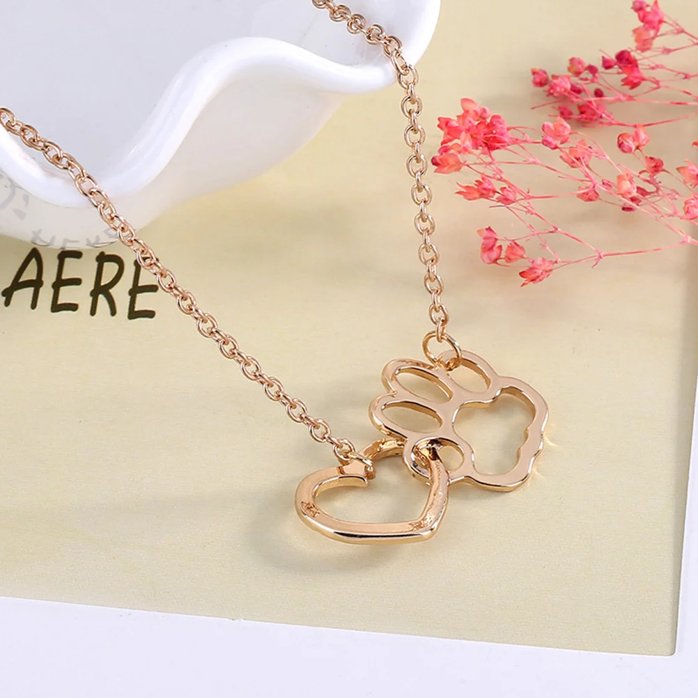 

Gold Alloy Heart Necklace Elegant Durable Pendant Long Chain Fashion Jewellery Gift Women Girls Paw Print Necklace