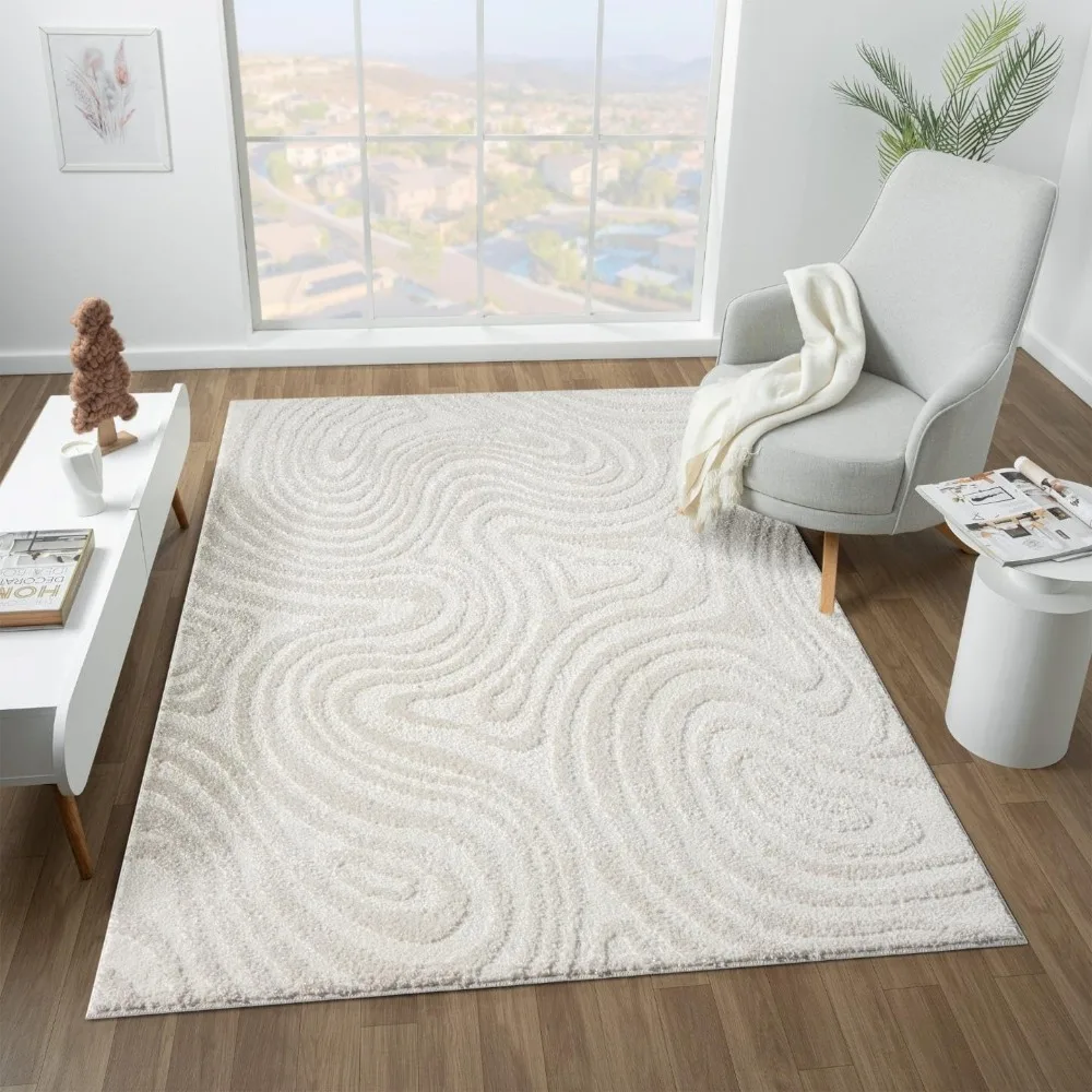 Geometric Swirl Cream 8x10 Area Rug - Cream