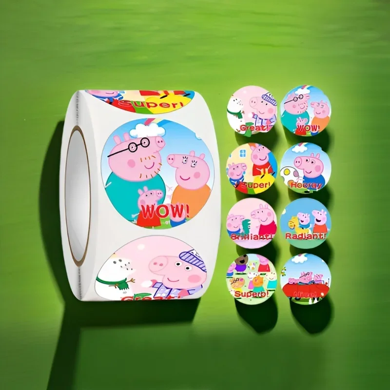 500Pcs/roll Peppa Pig Sticker Kawaii Cartoon Kids Reward Stickers Gift Decoration Decals Toys Sticker Kids Gift view 3