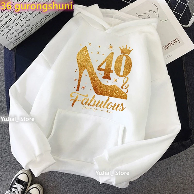 

Golden 40th Fabulous High Shoe Graphic Print Cap Hoodies Women Fashion Birthday Gift Sweatshirt Femme Winter Clothes Tracksuit