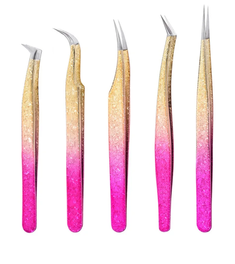 2pc Precision Tweezers Eyelash Extension Clips Curved Straight Tips Electroplating Forceps Fine Point Hand Tools Sets