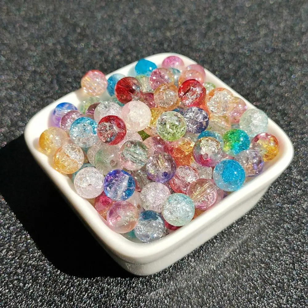 200pcs 8/10mm Colorful Glass Beads Crystal Texture Starry Sky Ice Cracks Glass Beads Random Color Arts Crafts