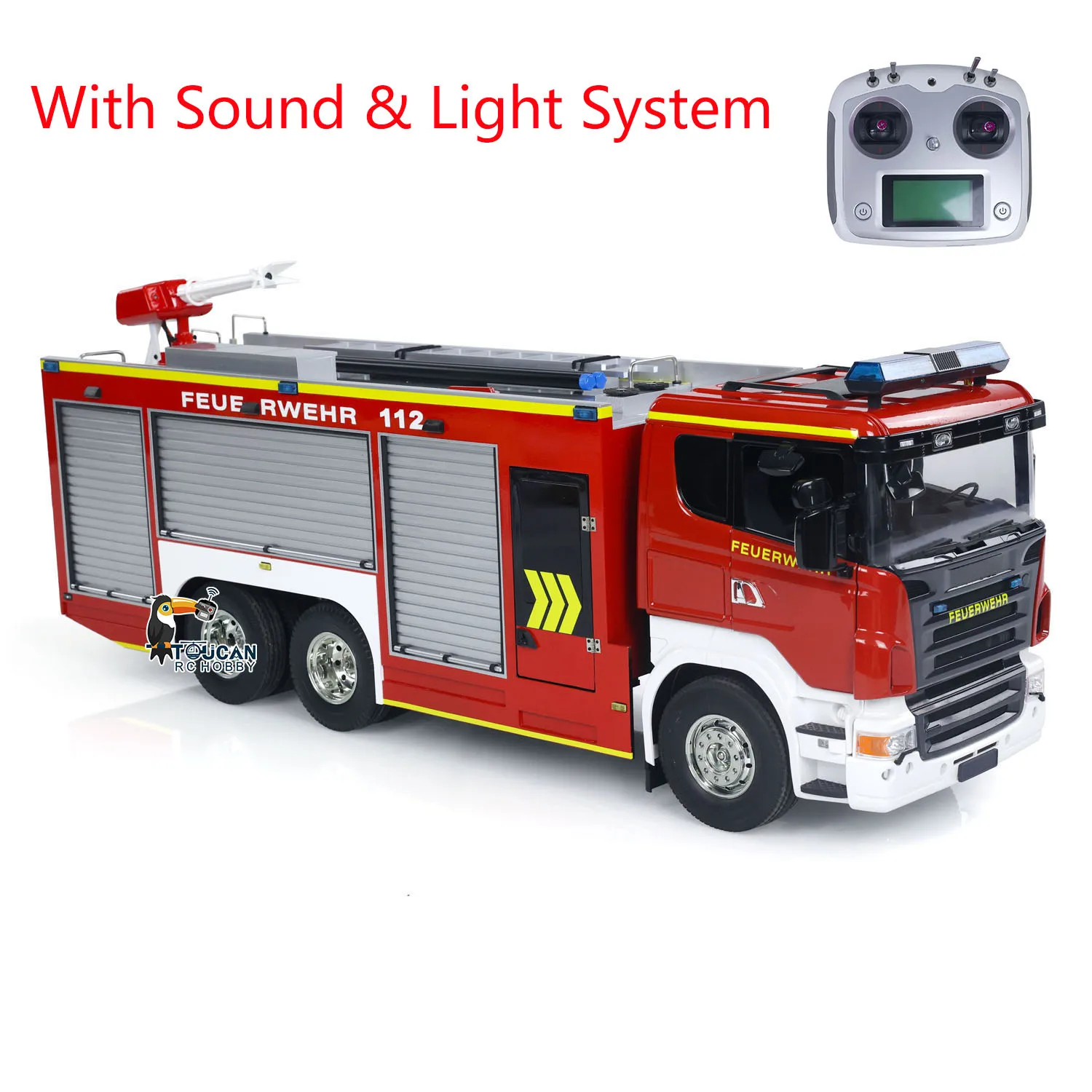 1/14 Scale RC Fire Truck 6x4 Remote Control Fire Fighting Vehicles PS004 with Lights Sounds System Toy Models for Adult TH23921