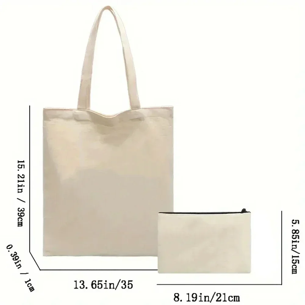 2pcs Karol G Tote Bag Set, Fashion Canvas Shoulder Bag with Makeup Bag, Portable Shopping Bag