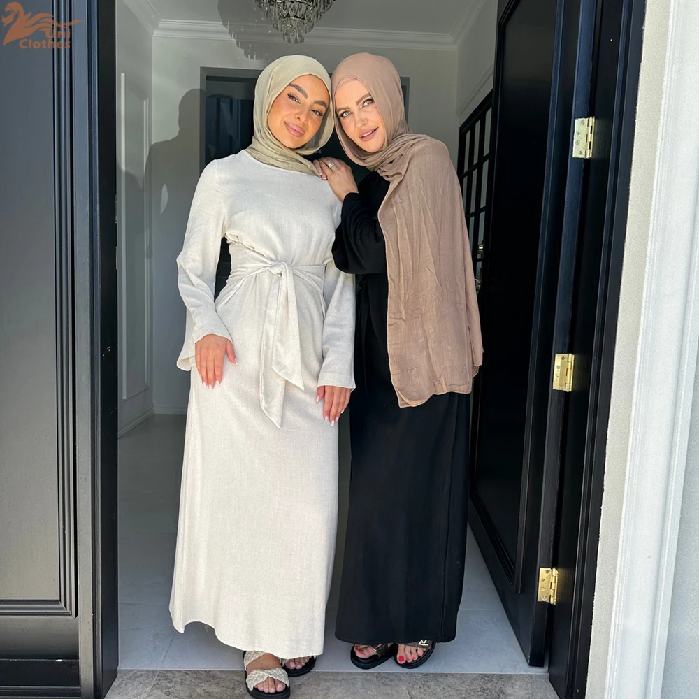 

Ramadan Arabic Muslim Modest Dress for Women Eid Dubai Linen Abaya Islam Church Prayer Clothing Fashion Turkey Plain Robe 2025